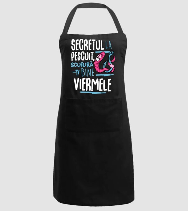 Secretul la pescuit scutură-ți bine viermele model negru pe tricou