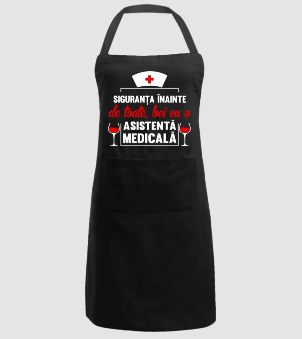 Siguranța înainte de toate, bei cu o asistentă medicală model negru pe tricou