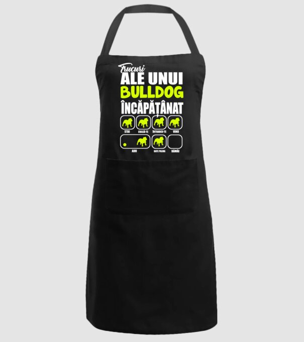 trucuri ale unui bulldog englezesc încăpățânat stai, culcă-te, întoarce-te, vino, adu, bate palma, rămâi model negru pe tricou