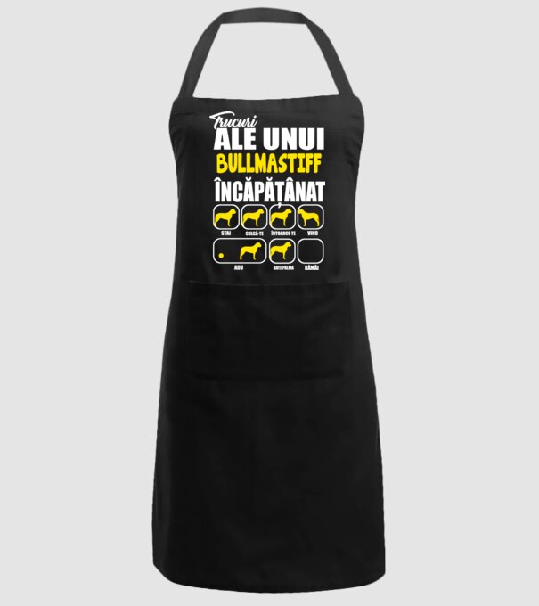trucuri ale unui bullmastiff încăpățânat stai, culcă-te, întoarce-te, vino, adu, bate palma, rămâi model negru pe tricou