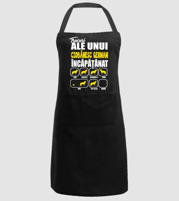 trucuri ale unui ciobănesc german încăpățânat stai, culcă-te, întoarce-te, vino, adu, bate palma, rămâi model negru pe tricou