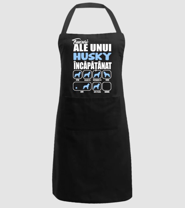 trucuri ale unui husky încăpățânat stai, culcă-te, întoarce-te, vino, adu, bate palma, rămâi model negru pe tricou