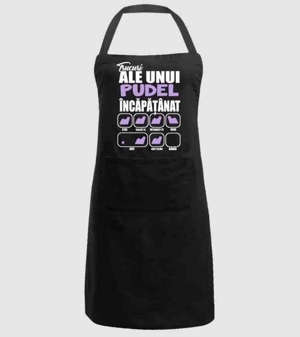 trucuri ale unui pudel încăpățânat stai, culcă-te, întoarce-te, vino, adu, bate palma, rămâi model negru pe tricou