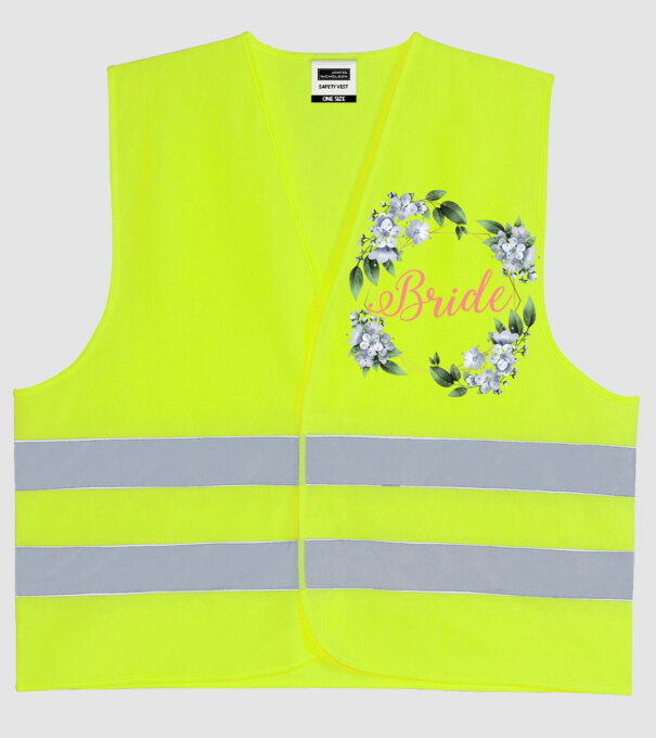 BRIDE blue floral model galben neon pe tricou