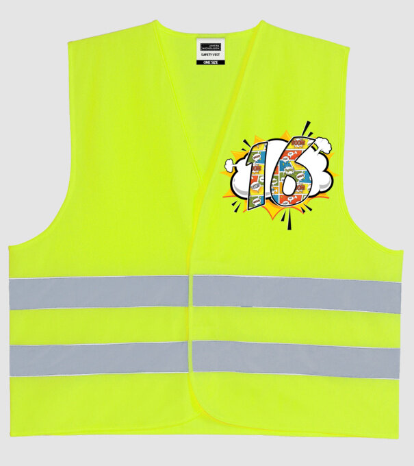 Birthday Comic Number 16 model galben neon pe tricou