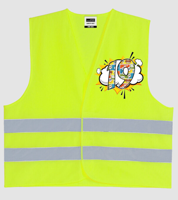 Birthday Comic Number 19 model galben neon pe tricou