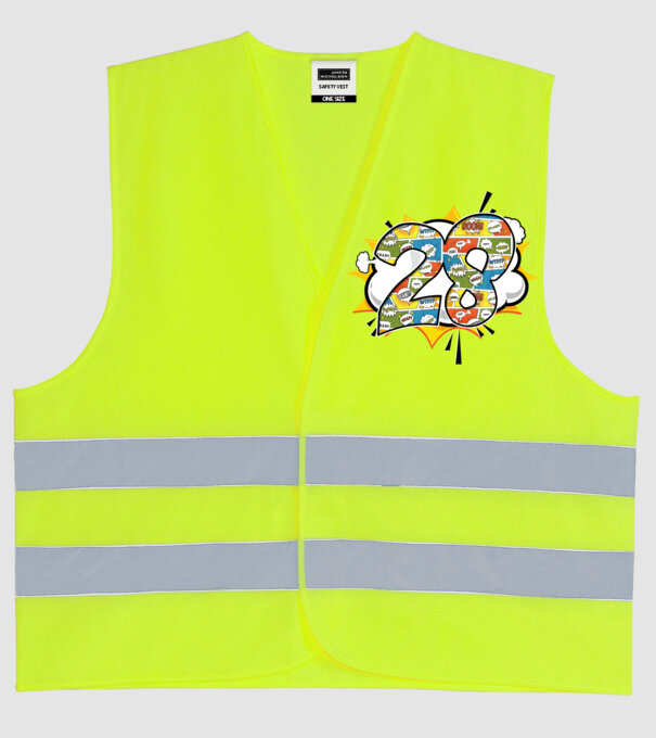 Birthday Comic Number 28 model galben neon pe tricou