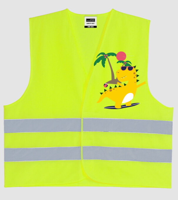 dinozaur drăguț vară model galben neon pe tricou