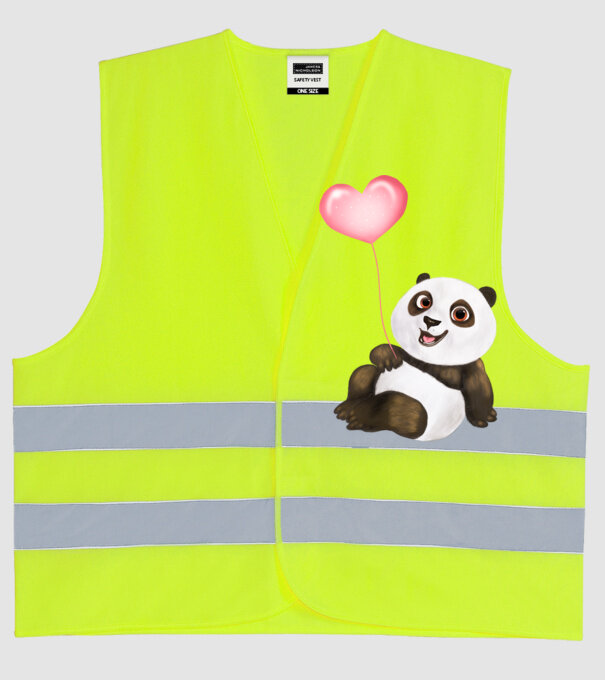 Cute panda with heart model galben neon pe tricou