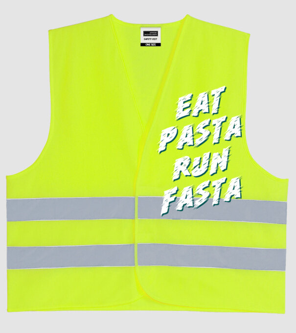 eat pasta run fasta model galben neon pe tricou