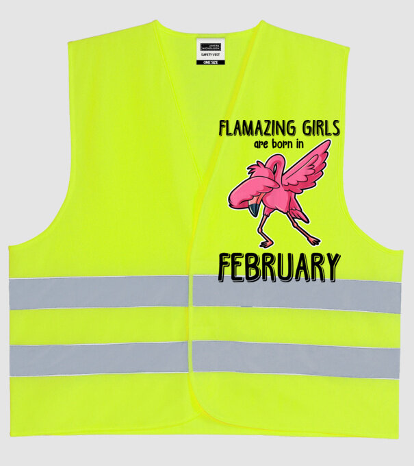 Flamazing girls are born in february black model galben neon pe tricou