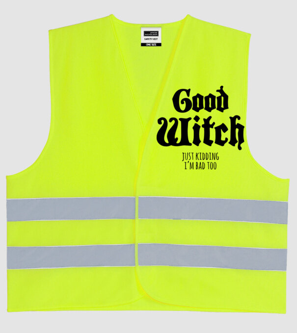 Good Witch tricou cuplu model galben neon pe tricou
