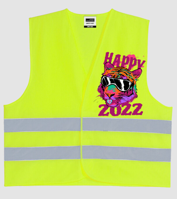 Happy 2022 tiger model galben neon pe tricou