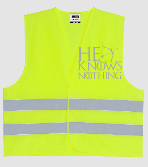 Cuplu He knows nothing model galben neon pe tricou