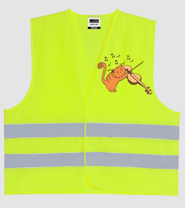 Pisică cântă la vioară model galben neon pe tricou