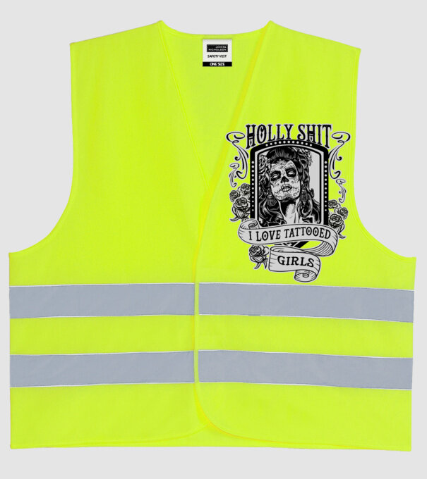Holly Shit, I love tattoed girls model galben neon pe tricou