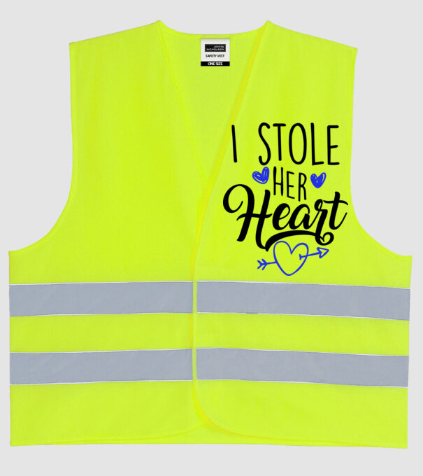 Cuplu I stole her heart model galben neon pe tricou