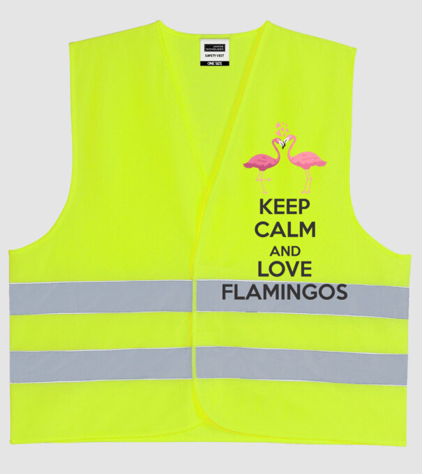 KEEP CALM and love flamingos dark model galben neon pe tricou