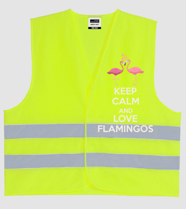 KEEP CALM and love flamingos light model galben neon pe tricou