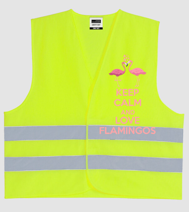 KEEP CALM and love flamingos pink model galben neon pe tricou