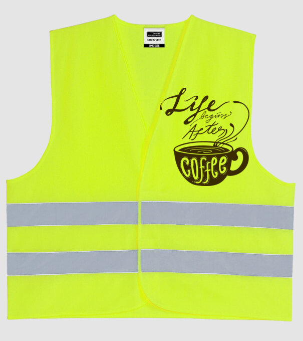 Life begins after coffee model galben neon pe tricou