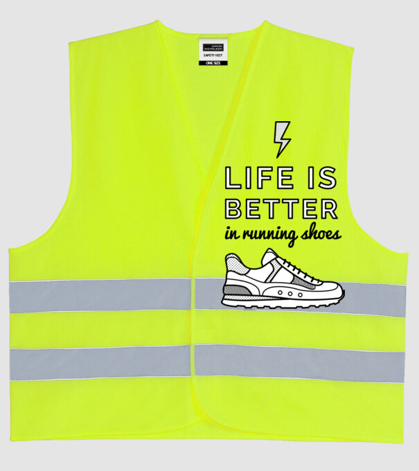 Life is better running shoes model galben neon pe tricou