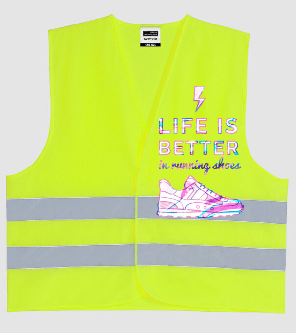 Life is better running shoes HOLO model galben neon pe tricou