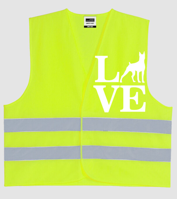 LOVE DOBBERMAN model galben neon pe tricou