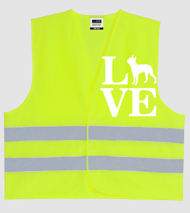 LOVE FRANCIA BULLDOG model galben neon pe tricou