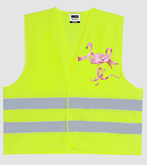 Împotriva Cancerului de sân flamingo model galben neon pe tricou