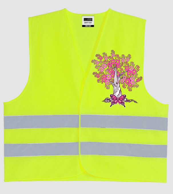 Copac cu fluture lupta împotriva cancerului de sân model galben neon pe tricou
