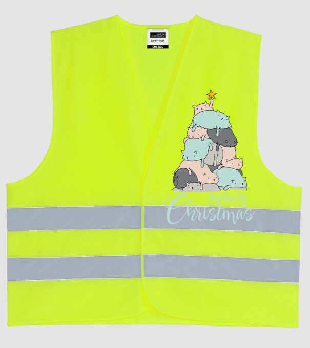 Meowy Christmas model galben neon pe tricou