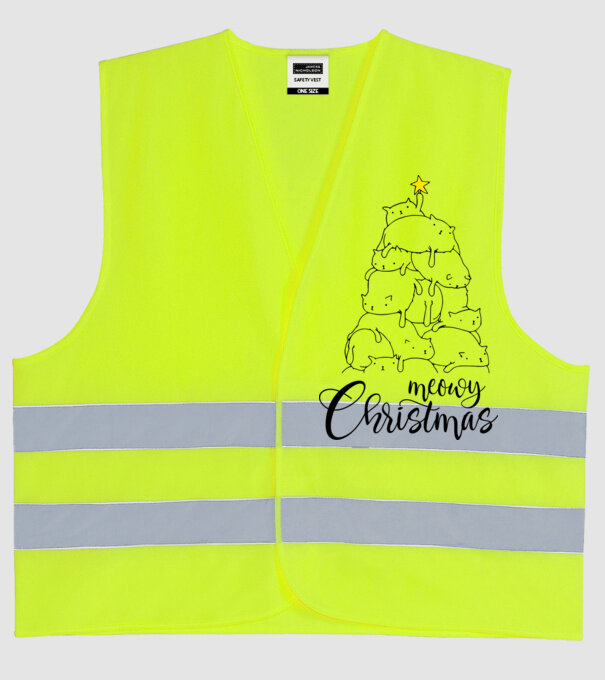 Meowy Christmas model galben neon pe tricou