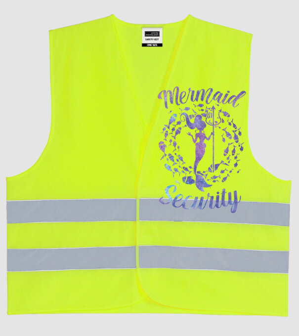 Mermaid Security girls aquarell model galben neon pe tricou