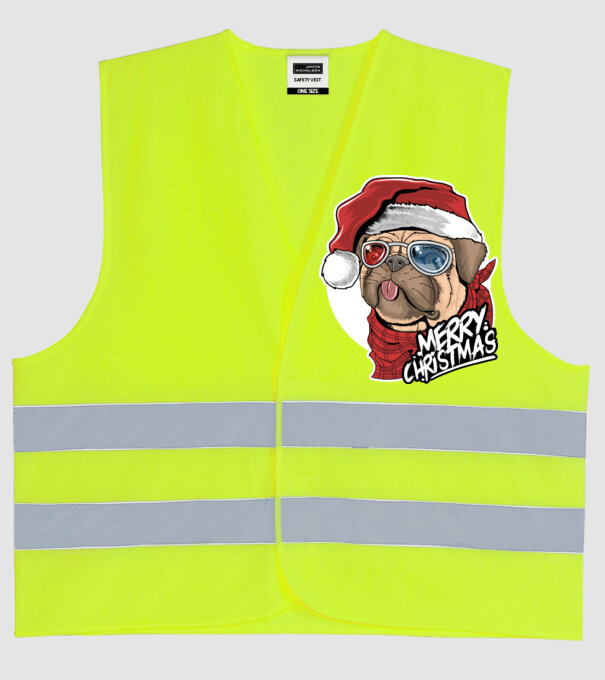 Merry Christmas Mopsz model galben neon pe tricou