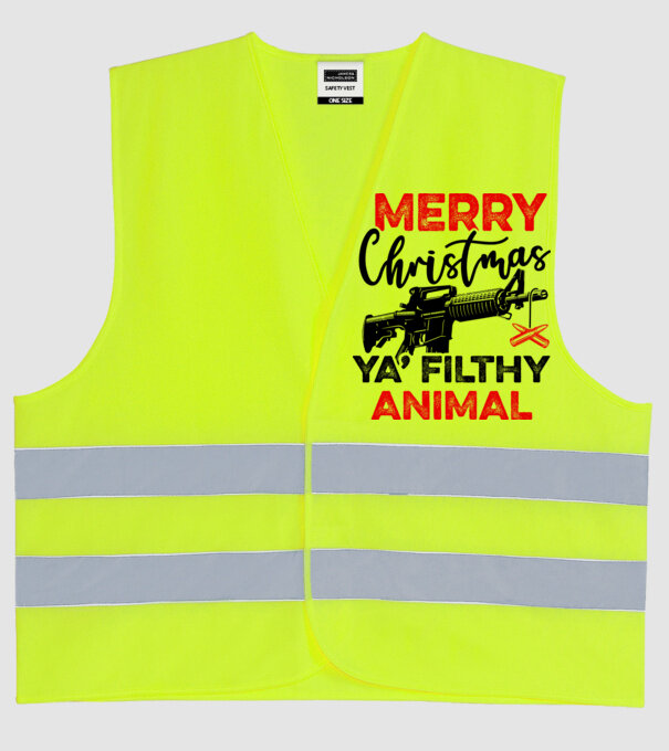 Merry Christmas Ya Filthy Animal model galben neon pe tricou