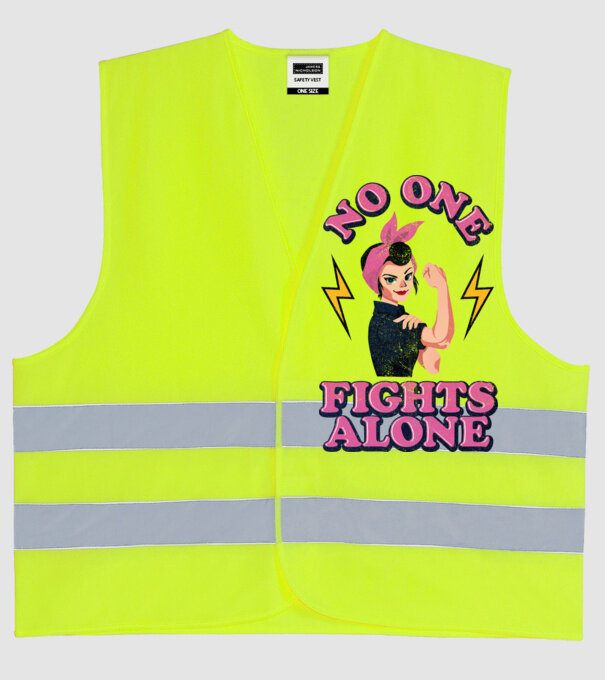 No one fights alone pinup texture model galben neon pe tricou