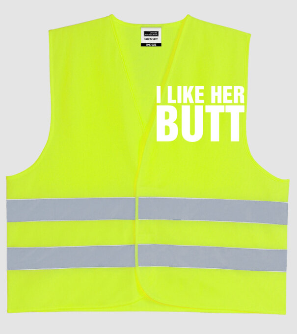Motiv cuplu I like her butt model galben neon pe tricou