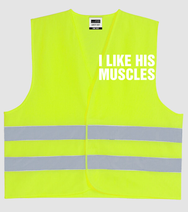 Motiv cuplu I like his muscles model galben neon pe tricou