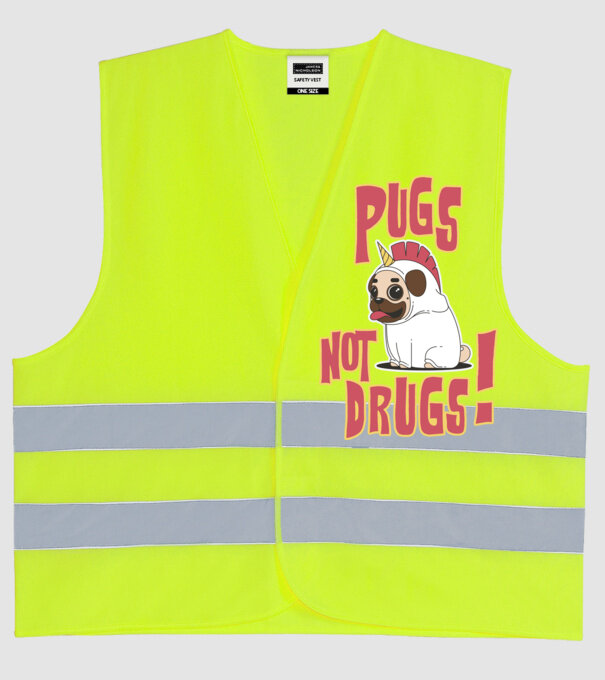 Pugs not drugs model galben neon pe tricou