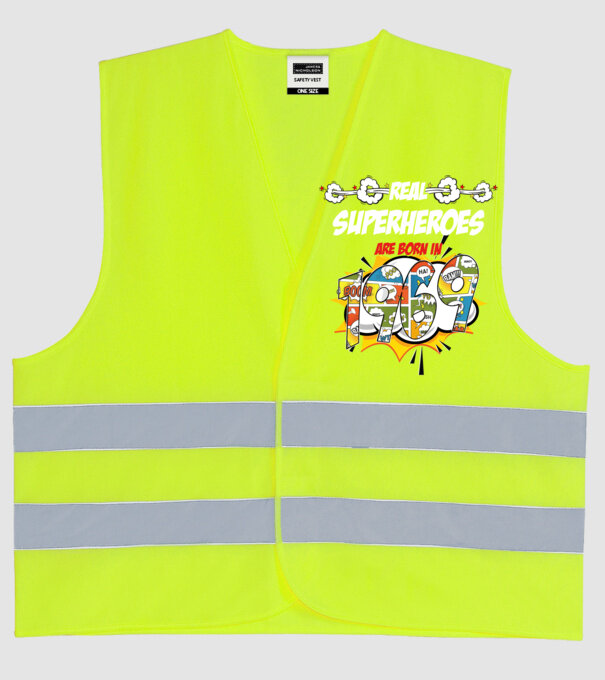 real superheroes are born in 1969 model galben neon pe tricou