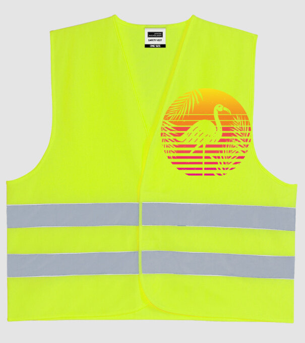 Retro flamingo sunset model galben neon pe tricou