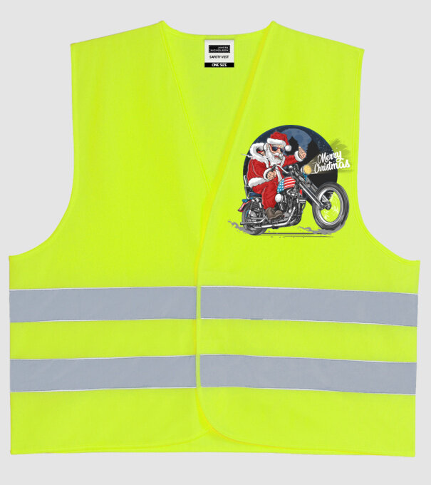 Santa Motocicletă Merry Christmas model galben neon pe tricou