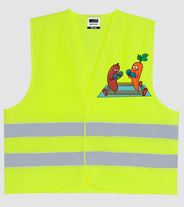sausage vs carrot model galben neon pe tricou