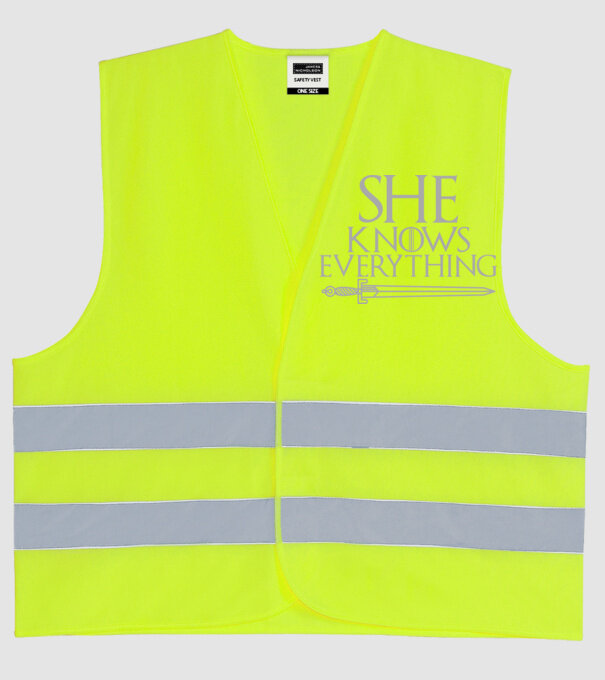 Cuplu She knows everything model galben neon pe tricou