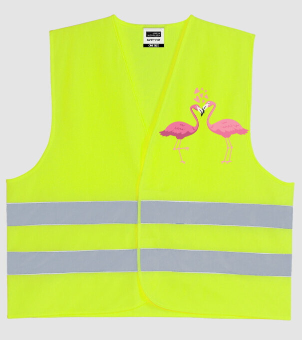 FLAMINGO ÎNDRĂGOSTIȚI model galben neon pe tricou