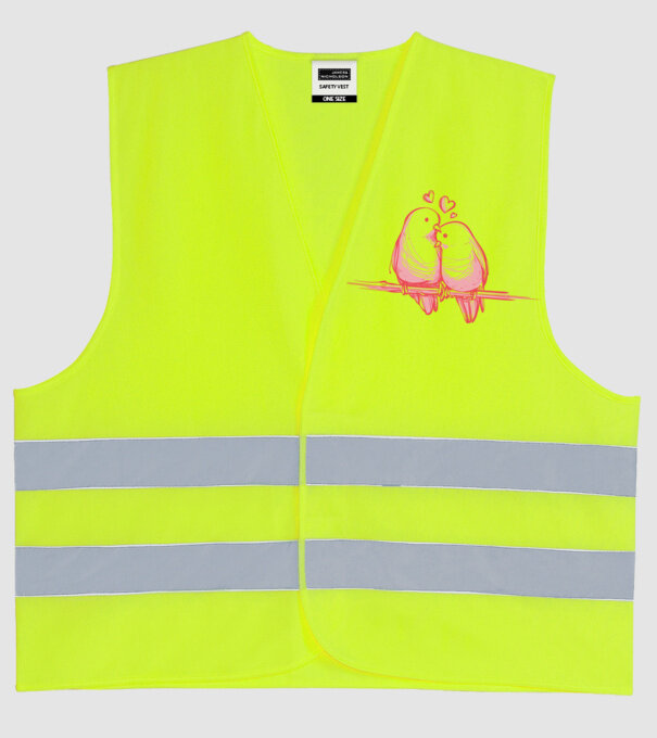 Păsări îndrăgostite model galben neon pe tricou