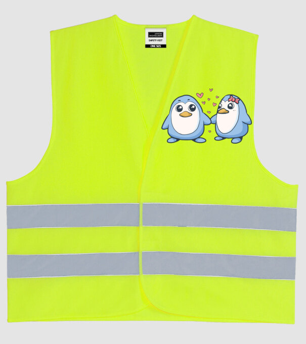 PINGUIN ÎNDRĂGOSTIT 2 model galben neon pe tricou