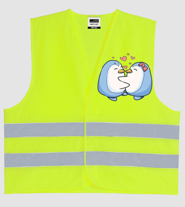 PINGUIN ÎNDRĂGOSTIT 3 model galben neon pe tricou