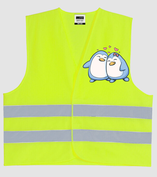 PINGUIN ÎNDRĂGOSTIT model galben neon pe tricou